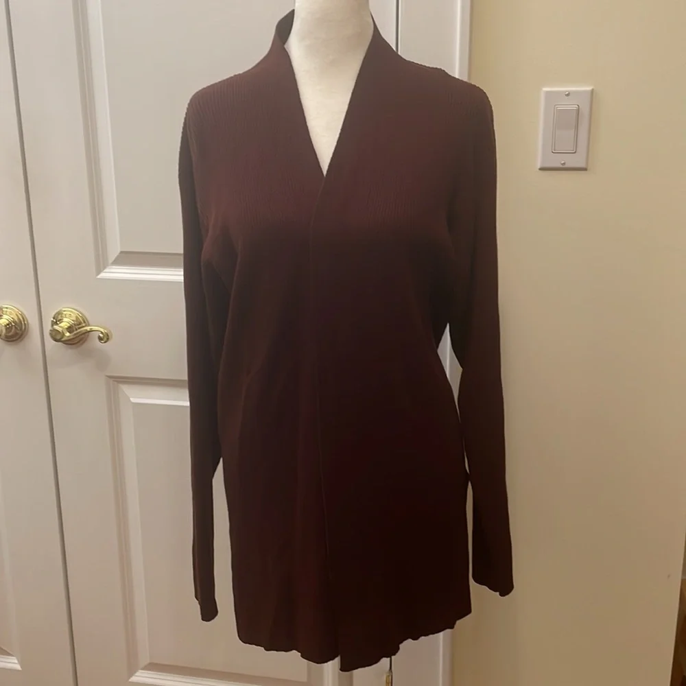 Eileen Fisher Ribbed Wool Cardigan in Chestnut. Size L. Gently Worn.